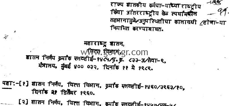 आंतरराष्ट्रीय व राष्ट्रीय खेळाडू मधून  प्रमोशन व वेतन - शासन निर्णय