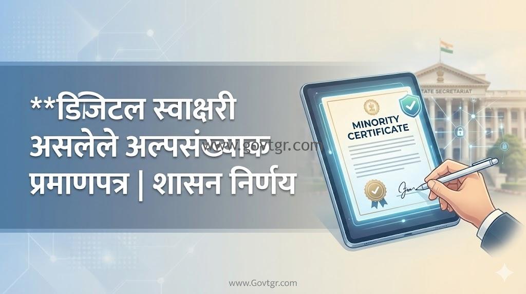 डिजिटल स्वाक्षरी असलेले अल्पसंख्याक प्रमाणपत्र |शासन निर्णय